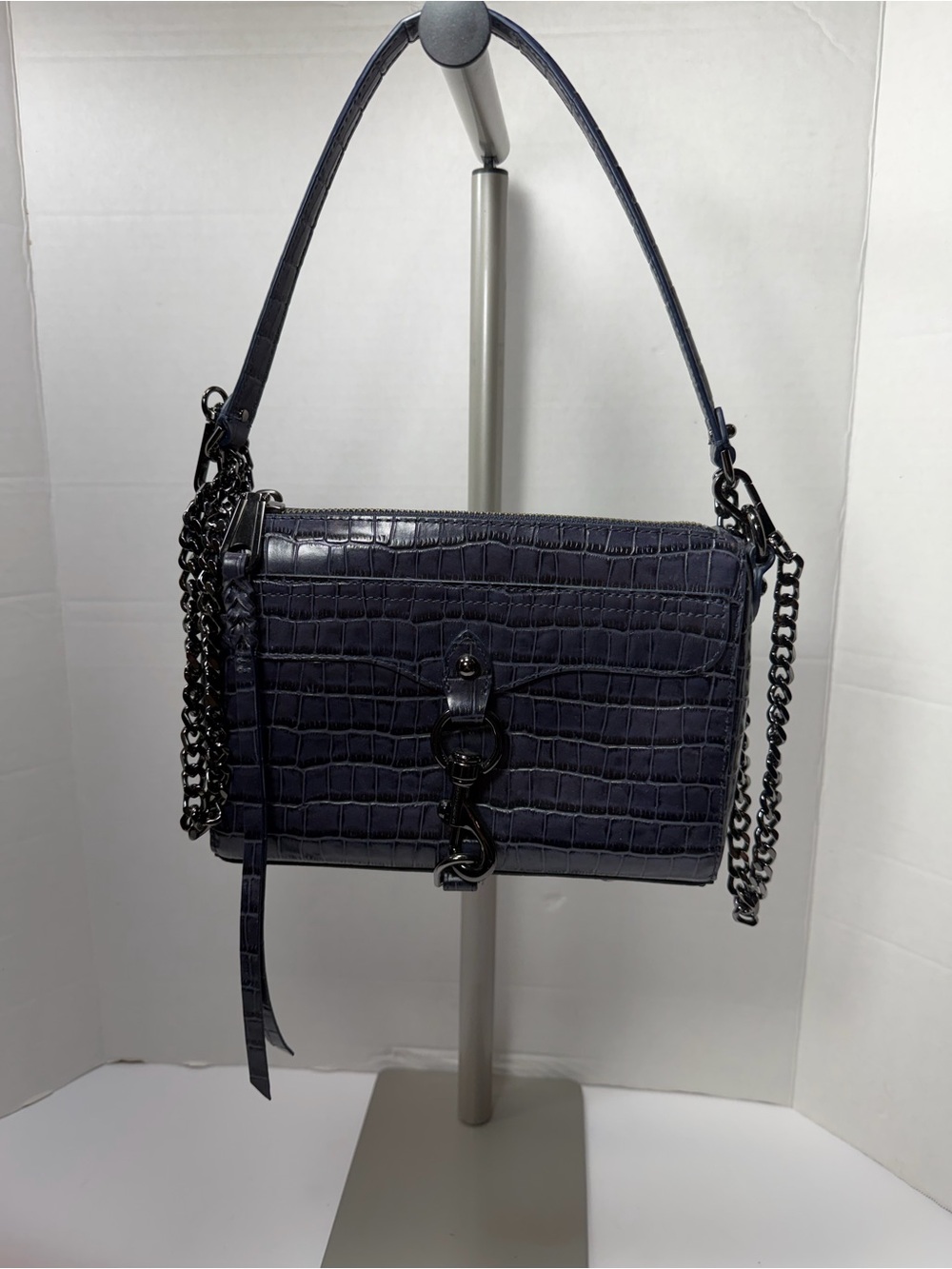 NWT REBECCA MINKOFF Navy Croc Embossed Shoulder Bag convertible to a crossbody